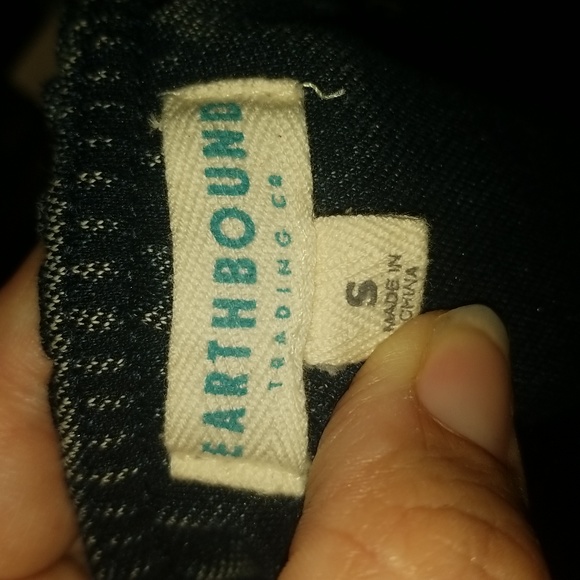 Earthbound Trading Co Flower Child Blue Flare Pants Sz S - Picture 8 of 8